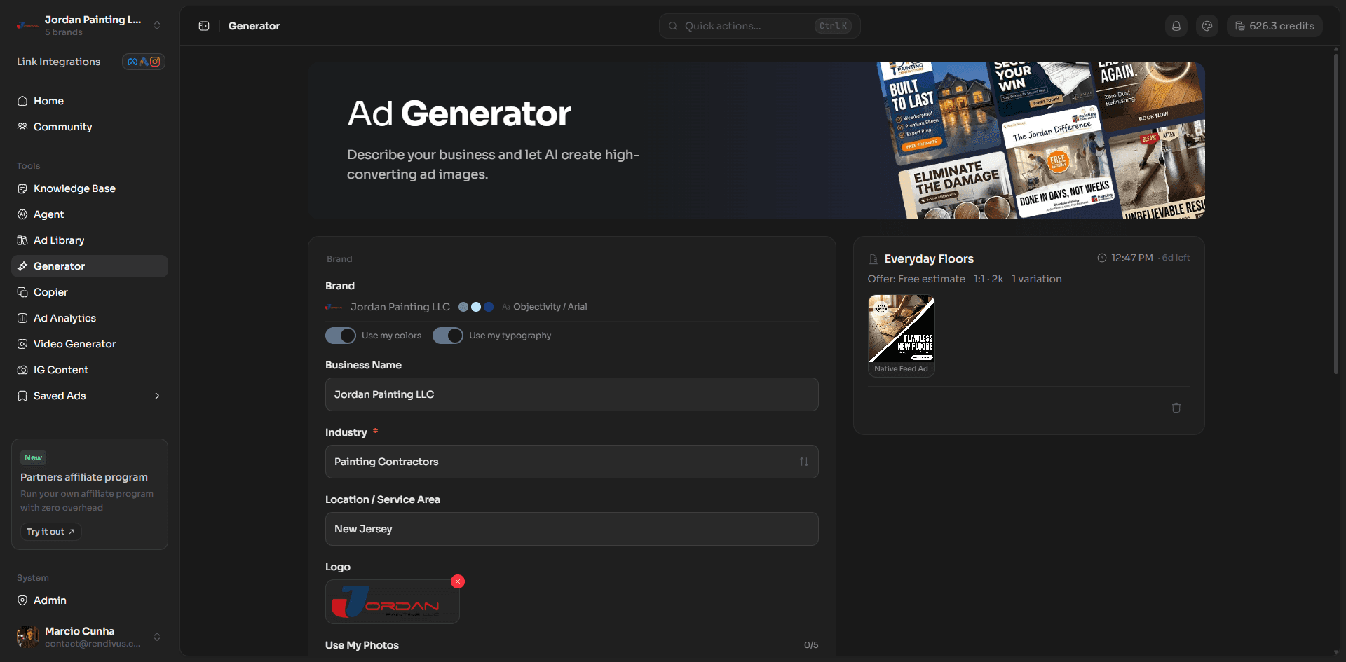 Raddivus Ad Generator dashboard preview